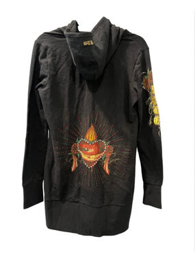 Vintage Y2K BCBG Max Azria Sacred Heart Rhinestone Zip Hoodie Mall Goth Cyber L